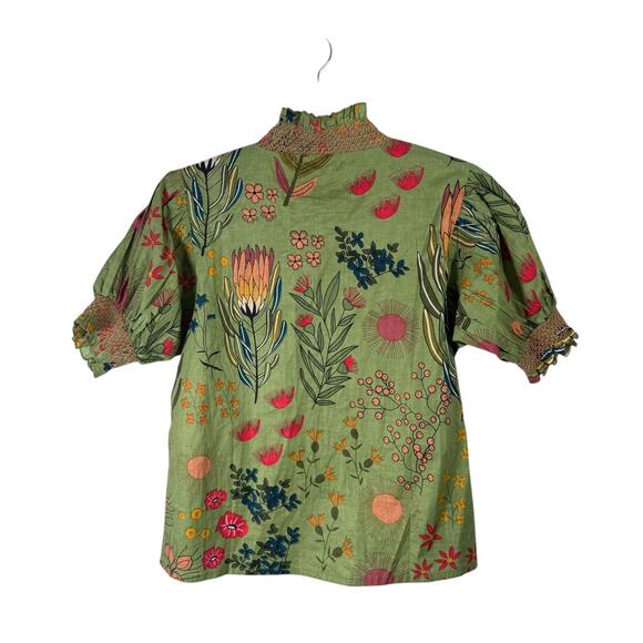 Fox and Hen Green Floral Puff Sleeve Blouse Boho Artsy Womens XS - Picture 5 of 5